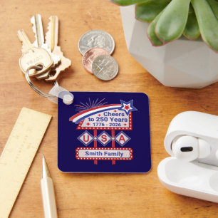 Personalized USA 250–Patriotic Retro Marquee Keychain