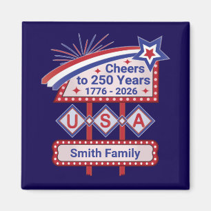 Personalized USA 250–Patriotic Retro Marquee Magnet