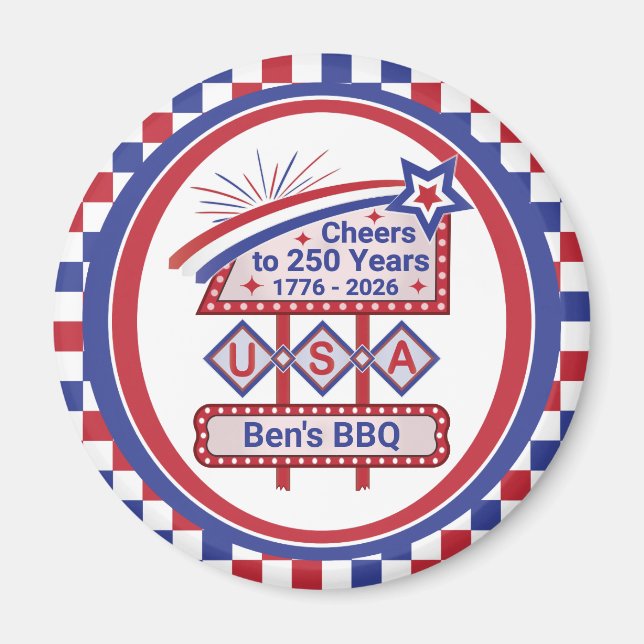 Personalized USA 250–Patriotic Retro Marquee Magnet (Front)