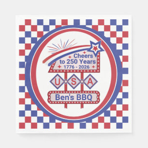 Personalized USA 250–Patriotic Retro Marquee Napkins
