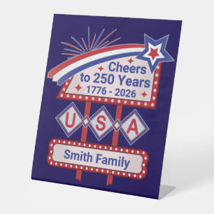 Personalized USA 250–Patriotic Retro Marquee Pedestal Sign
