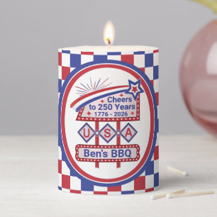 Personalized USA 250–Patriotic Retro Marquee Pillar Candle