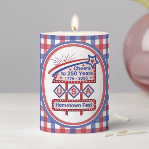 Personalized USA 250–Patriotic Retro Marquee Pillar Candle