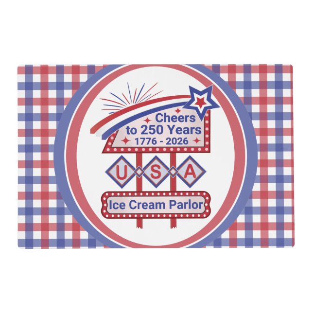 Personalized USA 250–Patriotic Retro Marquee Placemat (Front)