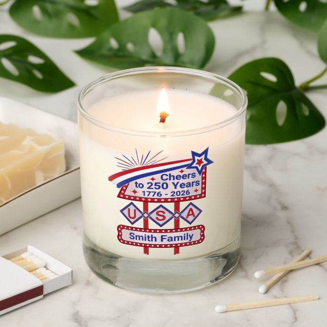 Personalized USA 250–Patriotic Retro Marquee Scented Candle (Lit)