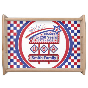 Personalized USA 250–Patriotic Retro Marquee Serving Tray