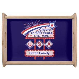 Personalized USA 250–Patriotic Retro Marquee Serving Tray