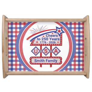 Personalized USA 250–Patriotic Retro Marquee Serving Tray