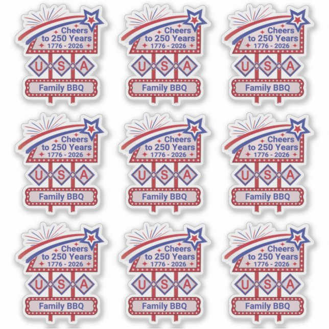 Personalized USA 250–Patriotic Retro Marquee Sticker (Front)