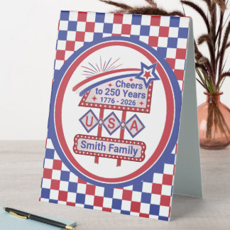 Personalized USA 250–Patriotic Retro Marquee Table Tent