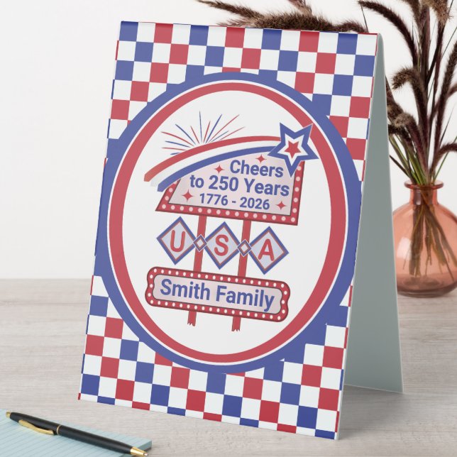 Personalized USA 250–Patriotic Retro Marquee Table Tent (In SItu (Table))