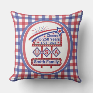 Personalized USA 250–Patriotic Retro Marquee Throw Pillow