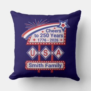 Personalized USA 250–Patriotic Retro Marquee Throw Pillow