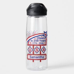 Personalized USA 250–Patriotic Retro Marquee Water Bottle
