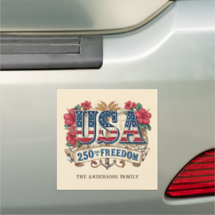 Personalized USA 250 Years Of Freedom Patriotic Car Magnet