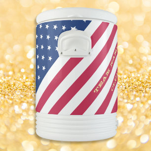 Personalized USA American Flag Gold Team Club Name Beverage Cooler