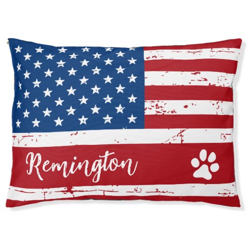Personalized USA American Flag Patriotic Dog  Pet Bed