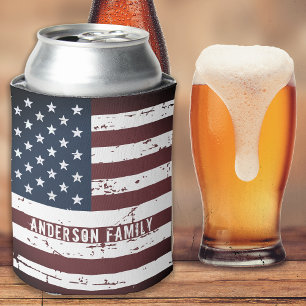 Personalized USA American Flag Patriotic July 4th Can Cooler