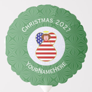 Personalized USA Angel Christmas Flag Red Hair Balloon