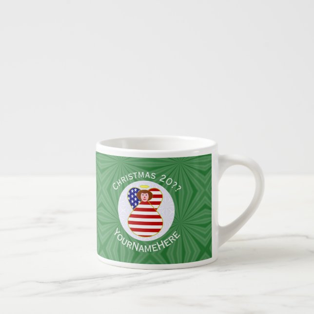 Personalized USA Angel Christmas Flag Red Hair Espresso Cup (Right)