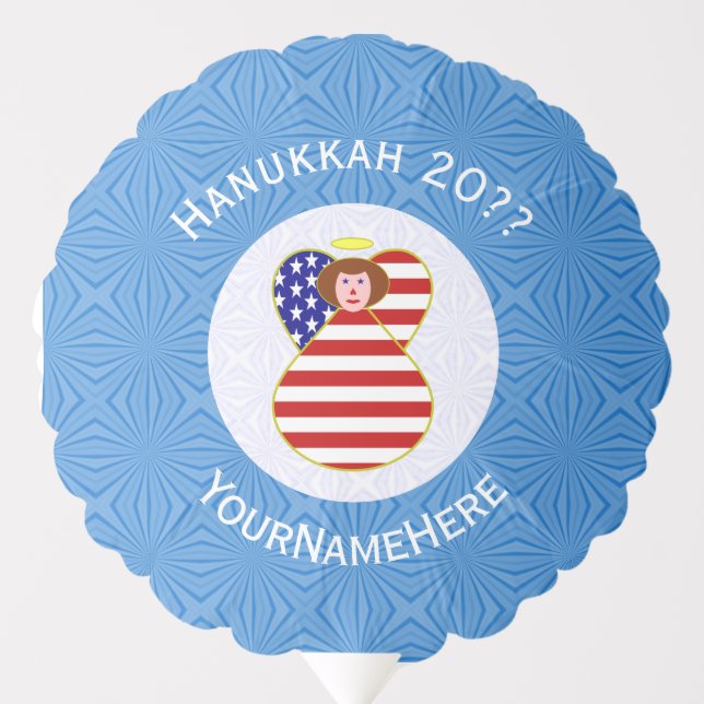 Personalized USA Angel Hanukkah Flag  Balloon (Front)