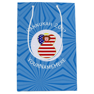 Personalized USA Angel Hanukkah Flag  Medium Gift Bag