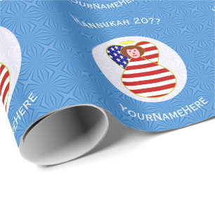 Personalized USA Angel Hanukkah Flag Wrapping Paper