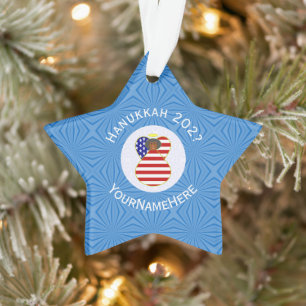 Personalized USA Black Angel Hanukkah Flag Ornament