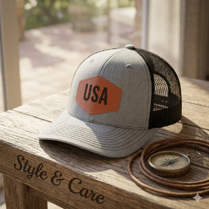 Personalized USA Custom Text Leather Patch Hat
