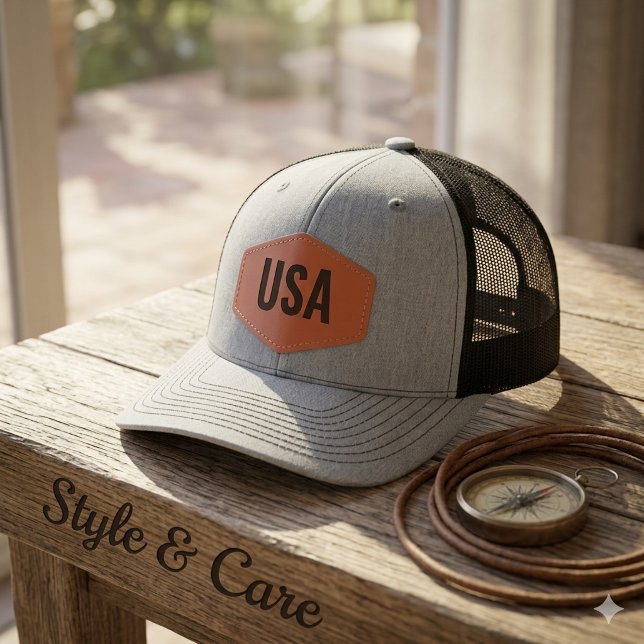 Personalized USA Custom Text Leather Patch Hat (Personalized USA Custom Text Leather Patch Hat)