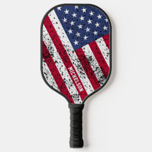 Personalized USA Flag Angled Diagonal Pickleball Paddle