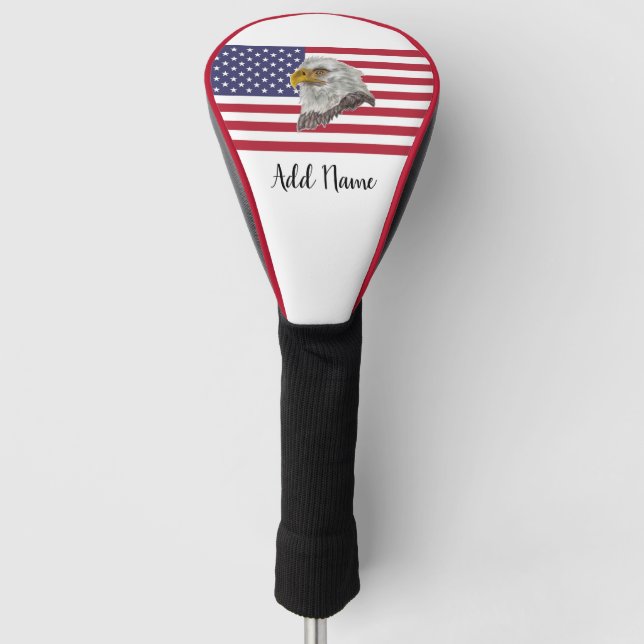 Personalized USA Flag Eagle Golf Head Driver Cover (Front)