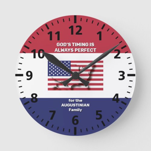 Personalized USA FLAG MAP Gods Timing Christian Round Clock