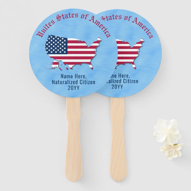 Personalized USA Flag Map United States Citizen Hand Fan (Front and Back)