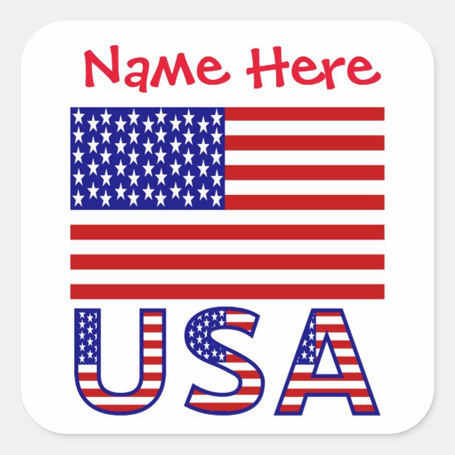 Personalized USA Flag Name Label (Front)