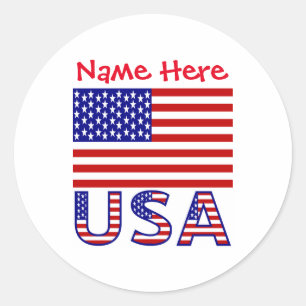 Personalized USA Flag Name Round Classic Round Sticker