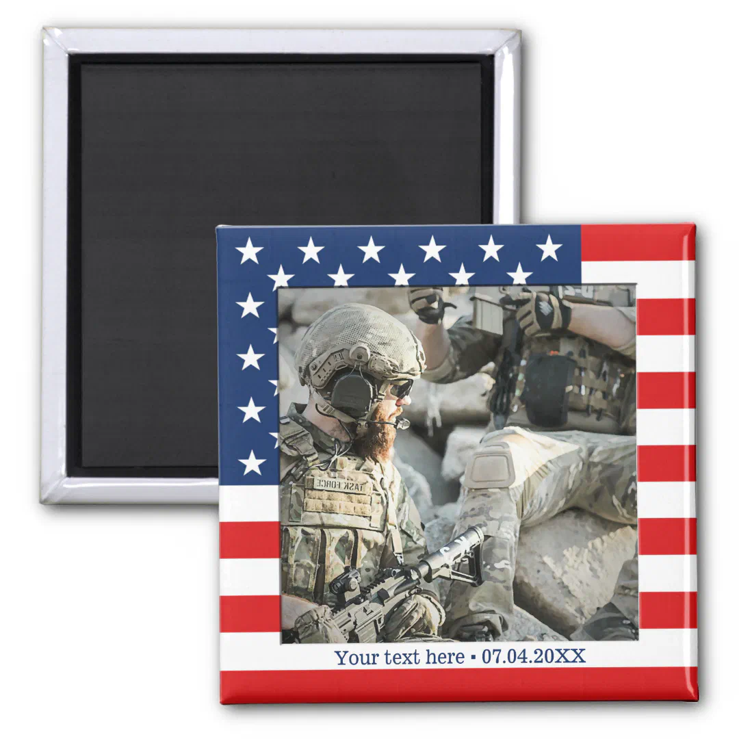 Personalized USA Flag Patriot Photo Magnet (Front)