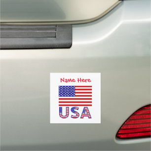 Personalized USA Flag Square Car Magnet