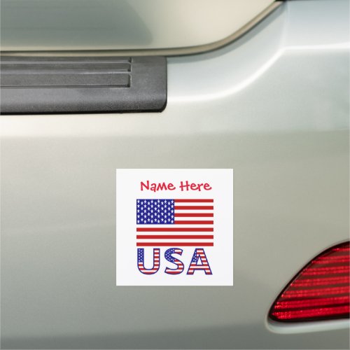 Personalized USA Flag Square Car Magnet