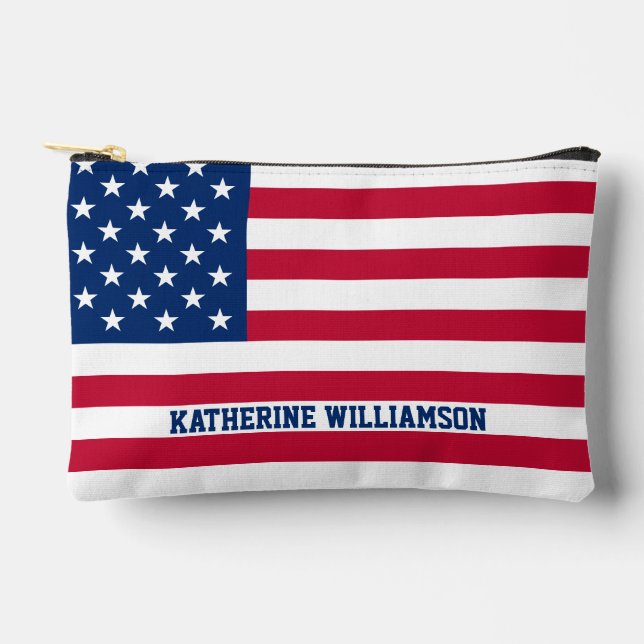 Personalized USA Flag Stars and Stripes Accessory Pouch (Front)