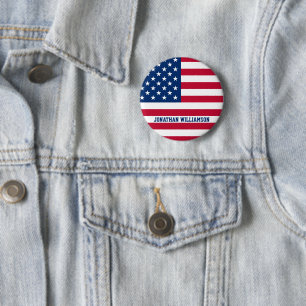 Personalized USA Flag Stars and Stripes Button