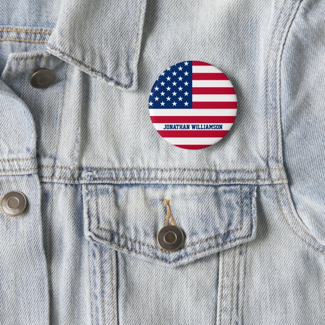 Personalized USA Flag Stars and Stripes Button (In Situ)