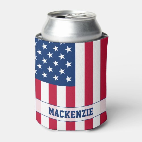 Personalized USA Flag Stars and Stripes Can Cooler