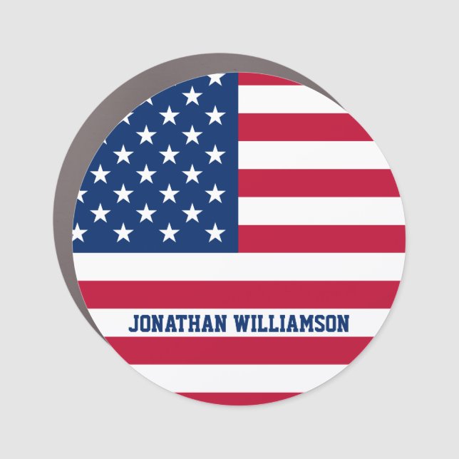 Personalized USA Flag Stars and Stripes Car Magnet (Front)