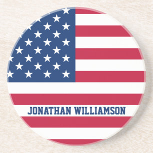 Personalized USA Flag Stars and Stripes Coaster