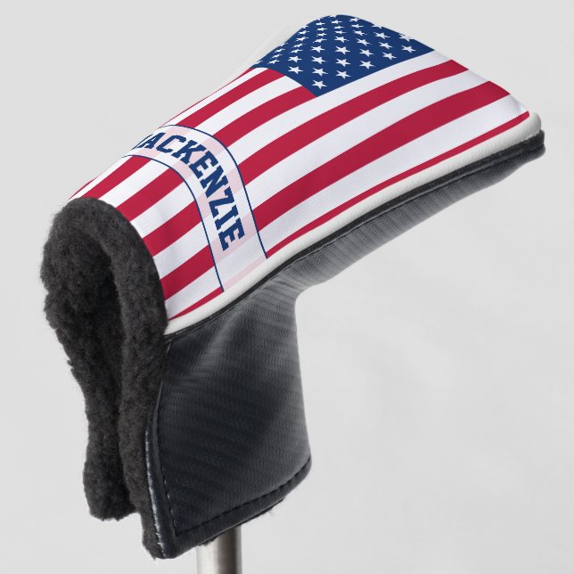 Personalized USA Flag Stars and Stripes Golf Head Cover (3/4 Front)
