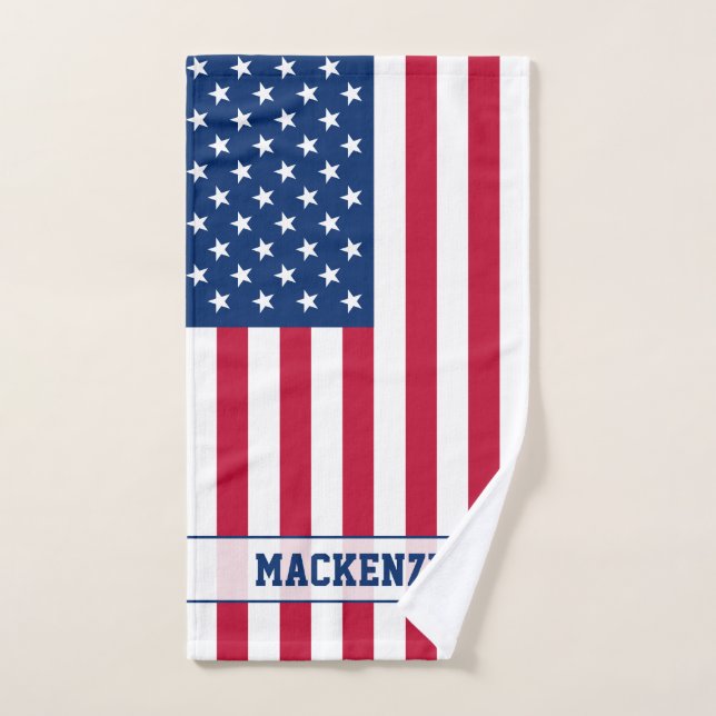 Personalized USA Flag Stars and Stripes Hand Towel (Hand Towel)