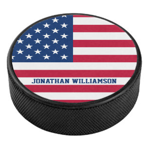 Personalized USA Flag Stars and Stripes Hockey Puck