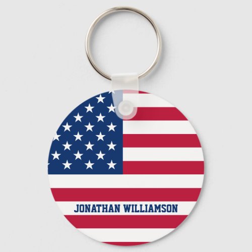 Personalized USA Flag Stars and Stripes Keychain