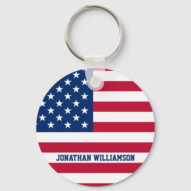 Personalized USA Flag Stars and Stripes Keychain (Front)
